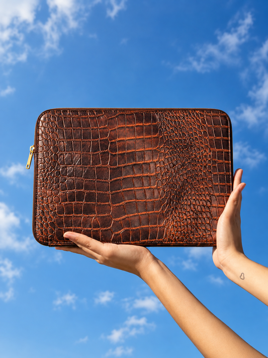 Prestige Wine Tan Croc Laptop Sleeve