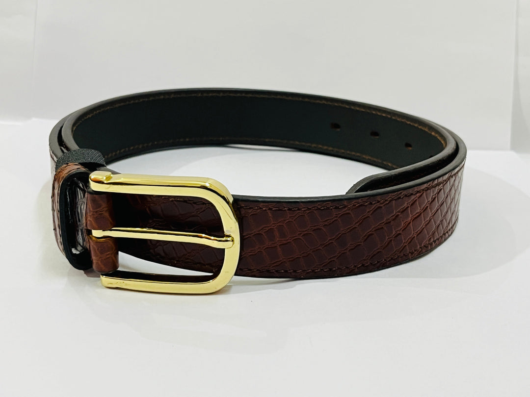 Flat Snake Textured Genuine Leather Belt In Redwine Colour in 32Mm
