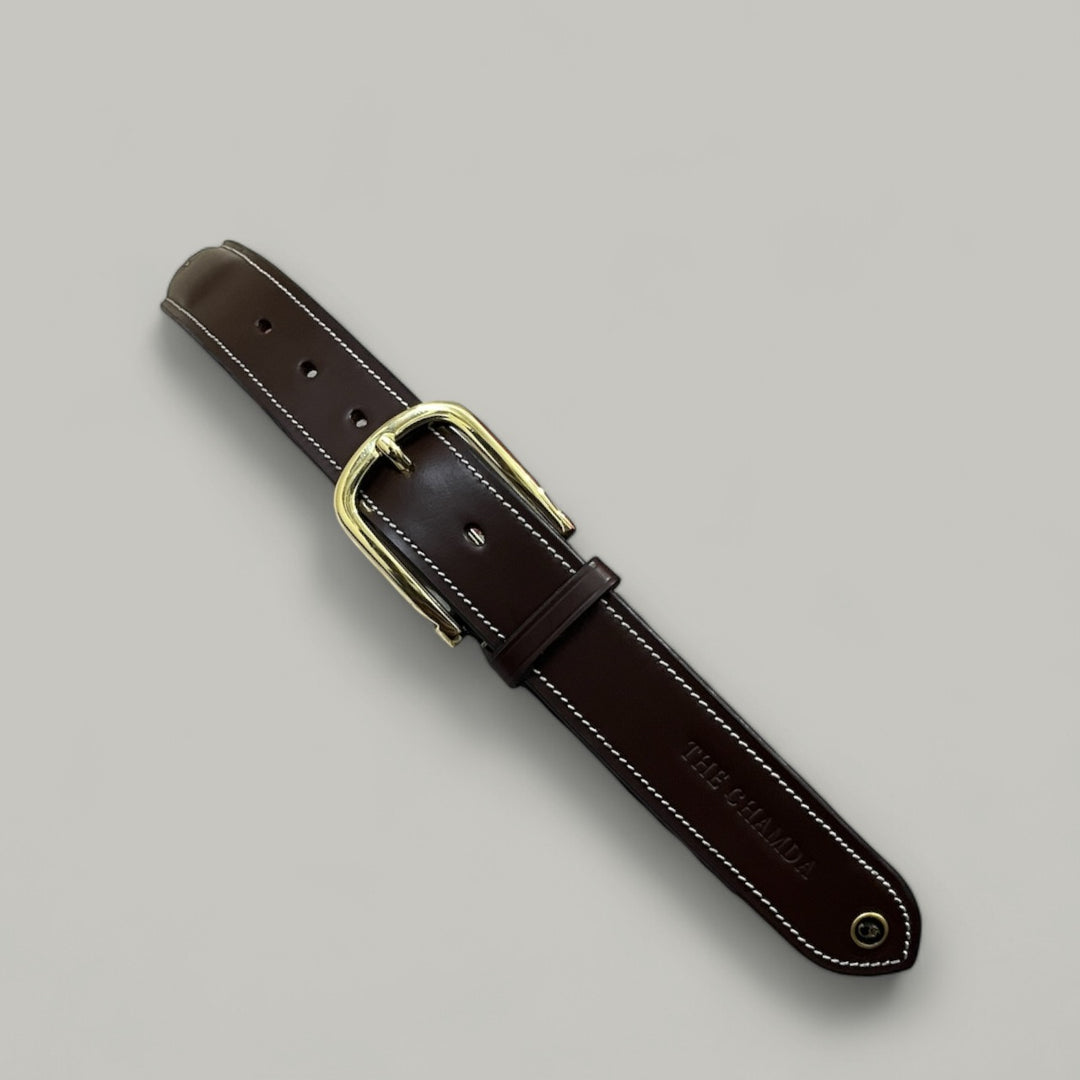 Raised Fancy Stitched Belt With Horse  Show Designed Golden Buckle