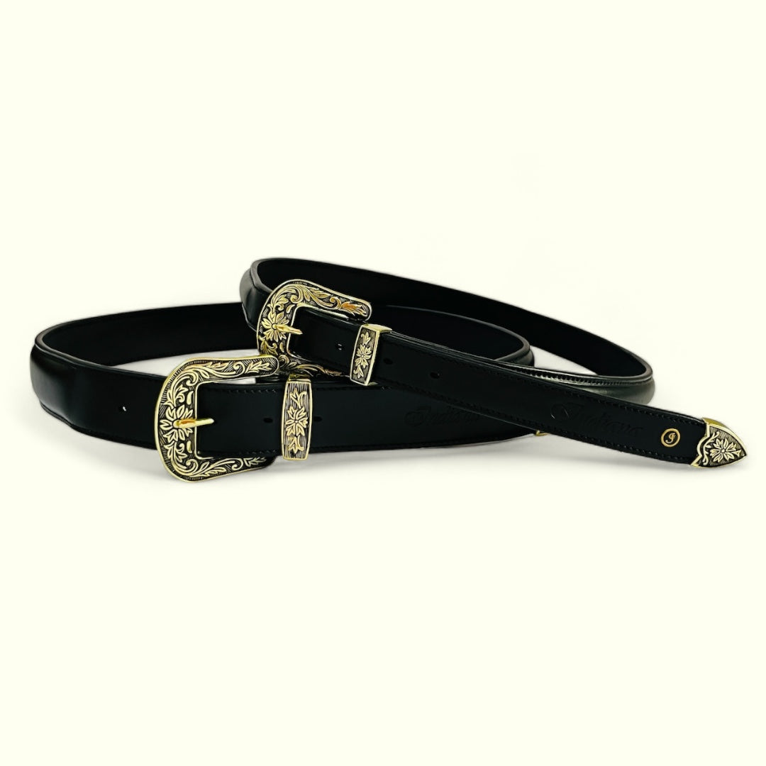 raised leather belt with western  buckle 1.5"