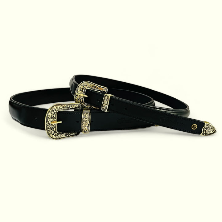 raised leather belt with western  buckle 1.5"