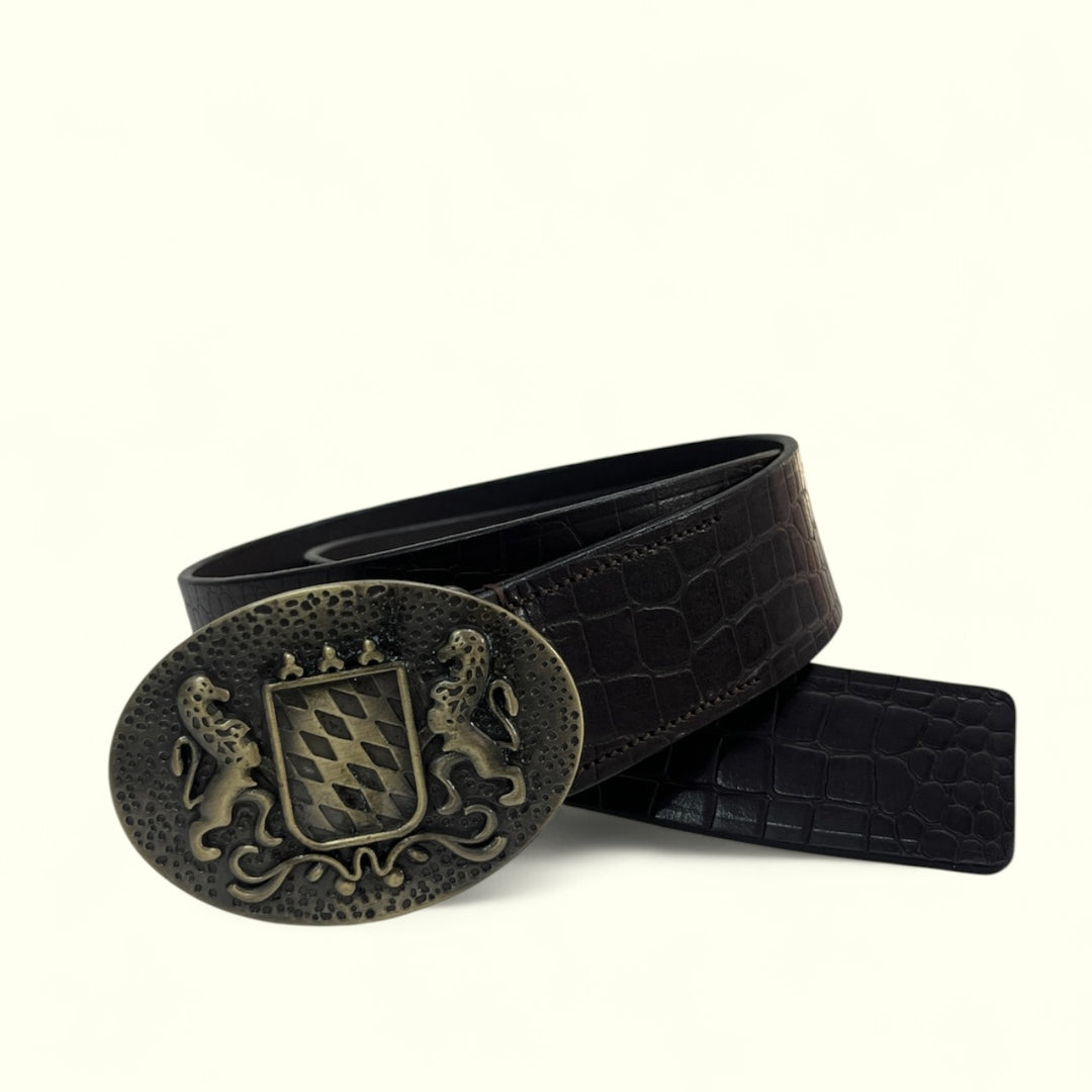 Maharaja's Regal Roar Buckle belt: Luxe Bark Brown snake Textured.