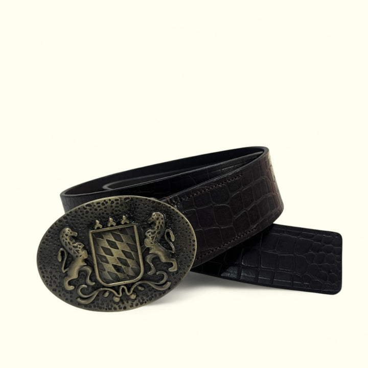 Maharaja's Regal Roar Buckle belt: Luxe Bark Brown snake Textured.