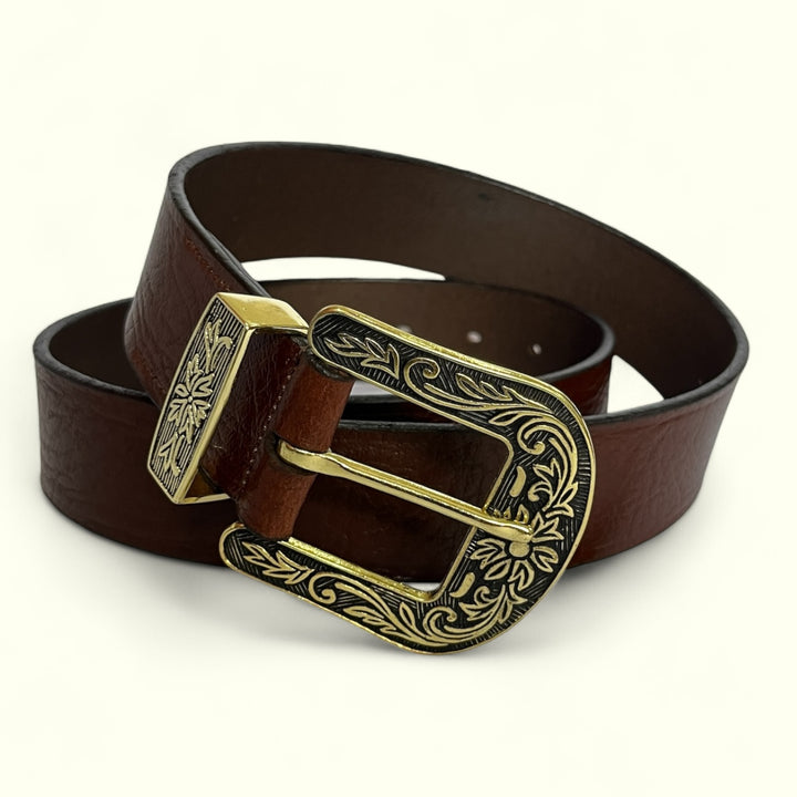 Royal English Oak brown textured western buckle belt