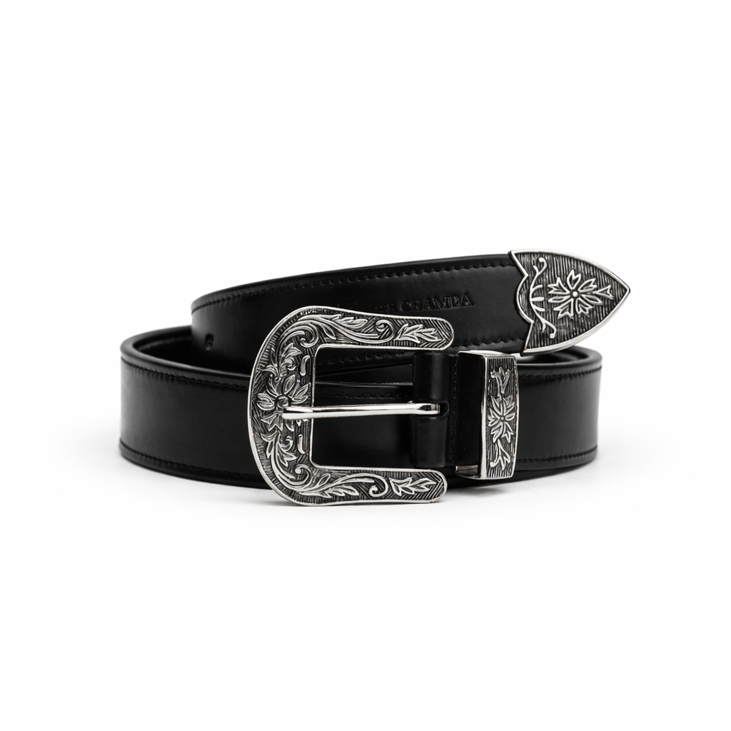 The Lawman: A Bold Statement in Black Leather with a Gleaming Silver Buckle