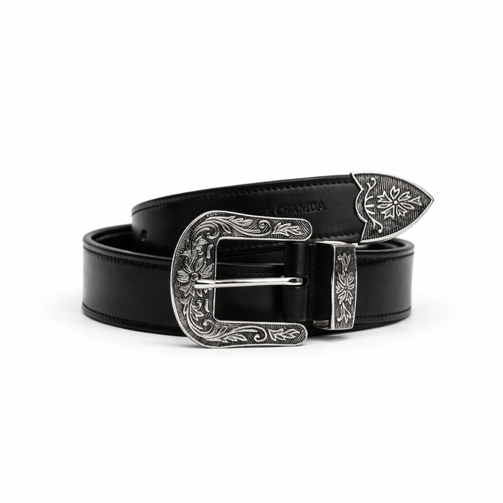 The Lawman: A Bold Statement in Black Leather with a Gleaming Silver Buckle