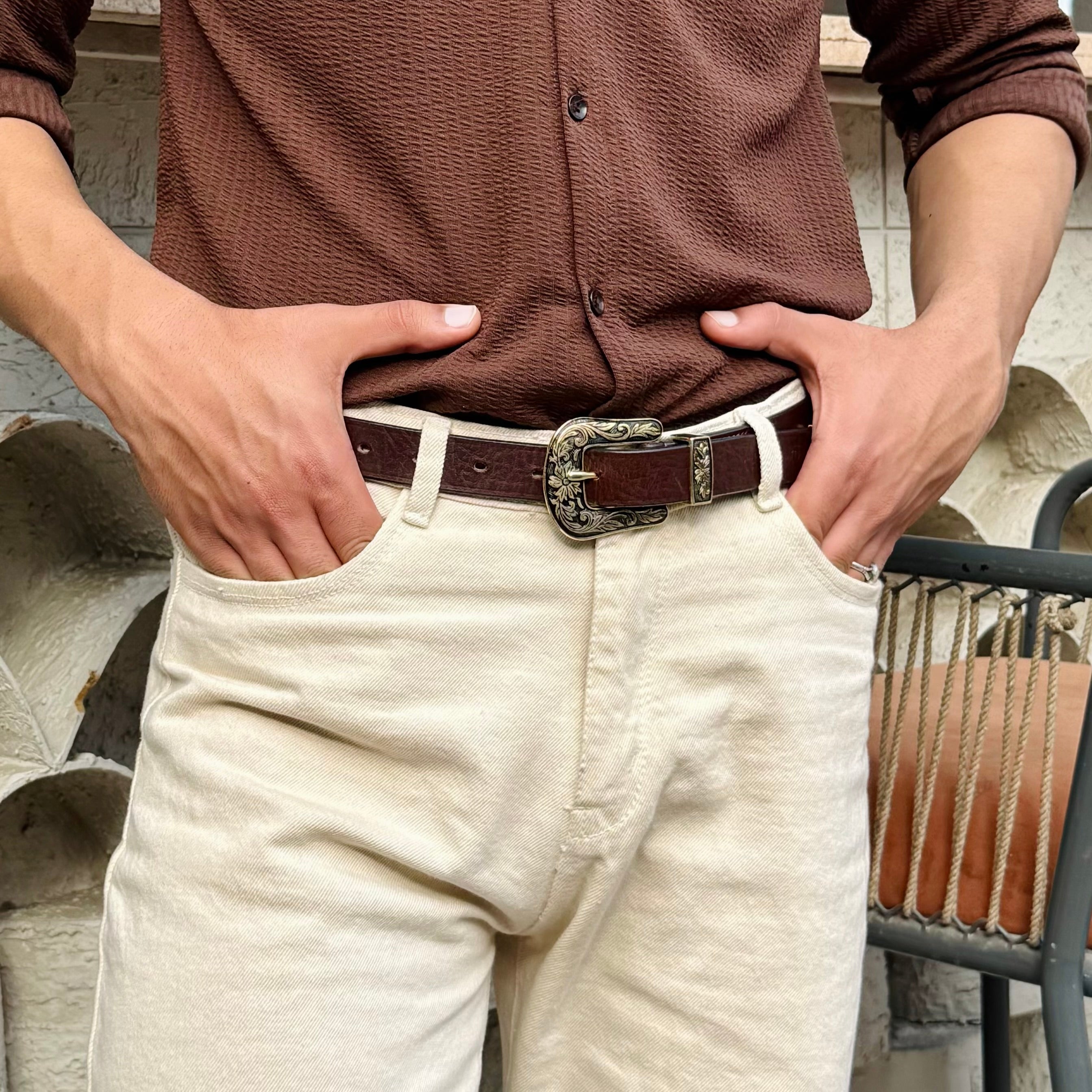 Belts — One Star Leather Goods choromexcel narrow western belt /M/OVY