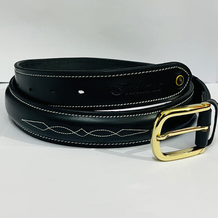 Raised Fancy Stitched Genuine Leather  Belt In 32Mm