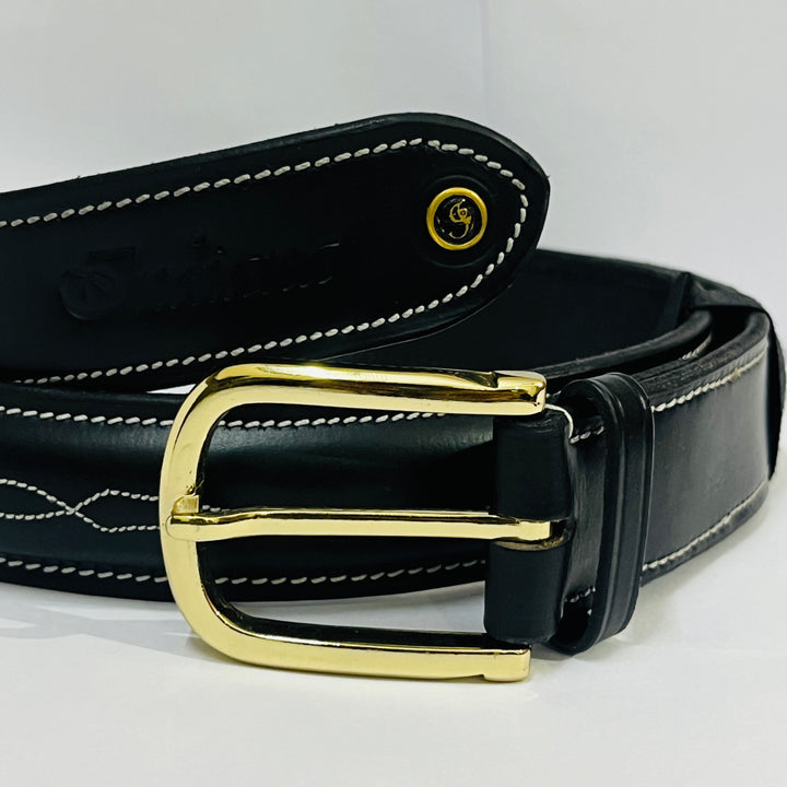 Raised Fancy Stitched Genuine Leather  Belt In 32Mm