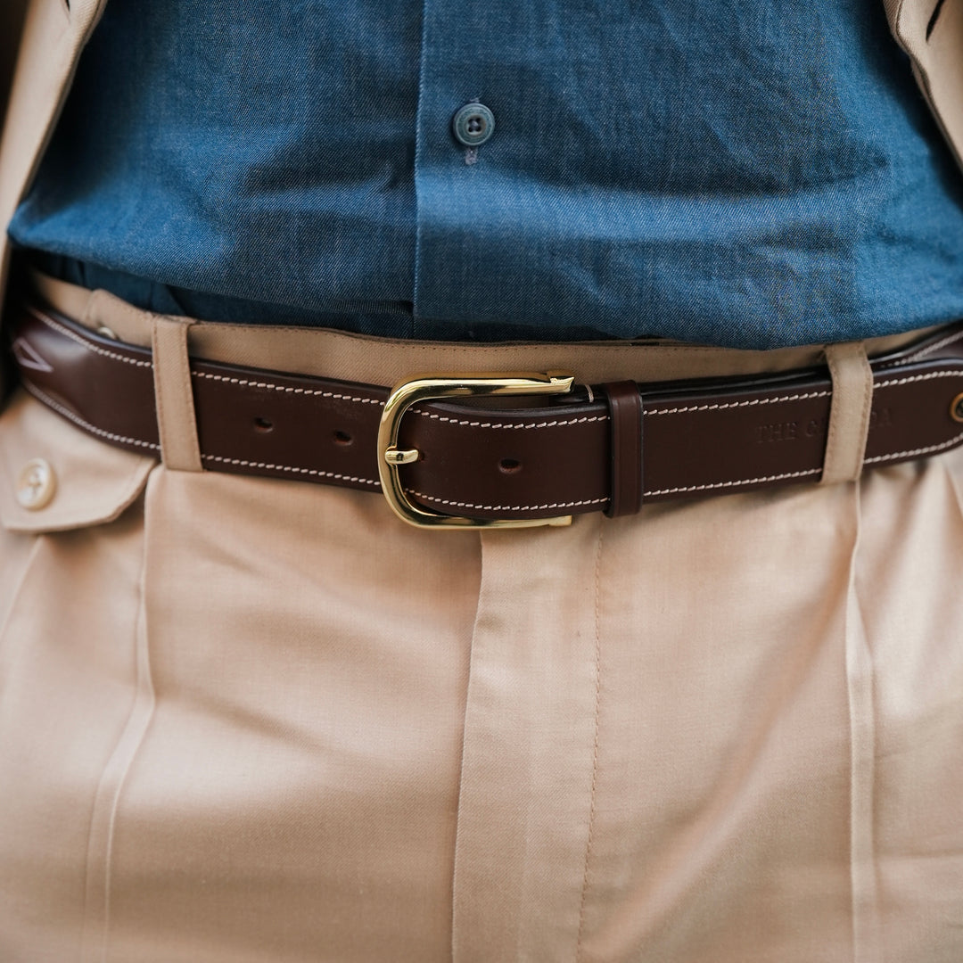 Raised Fancy Stitched Belt With Horse  Show Designed Golden Buckle