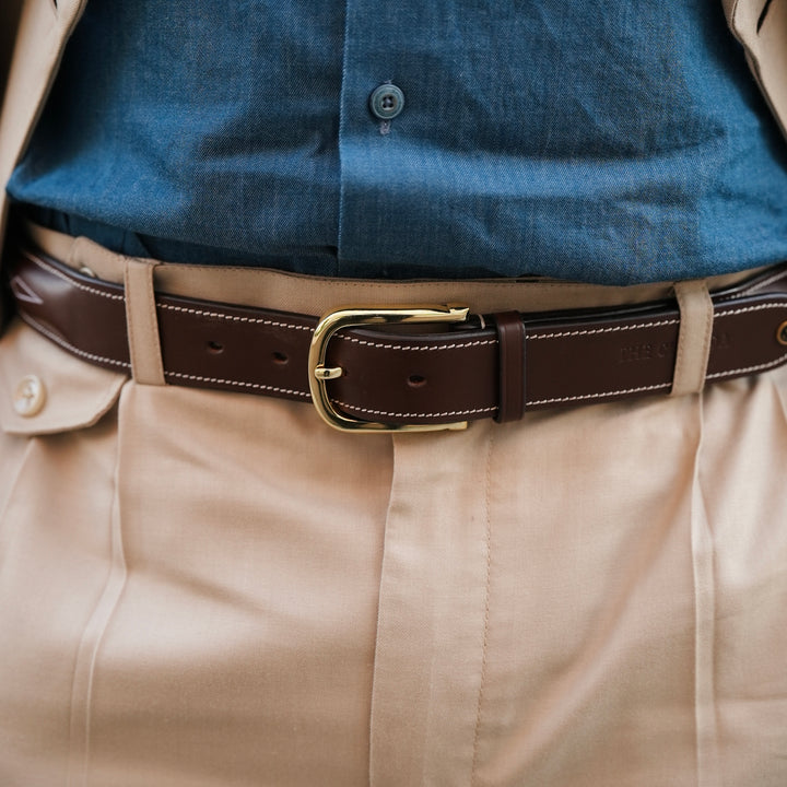 Raised Fancy Stitched Belt With Horse  Show Designed Golden Buckle