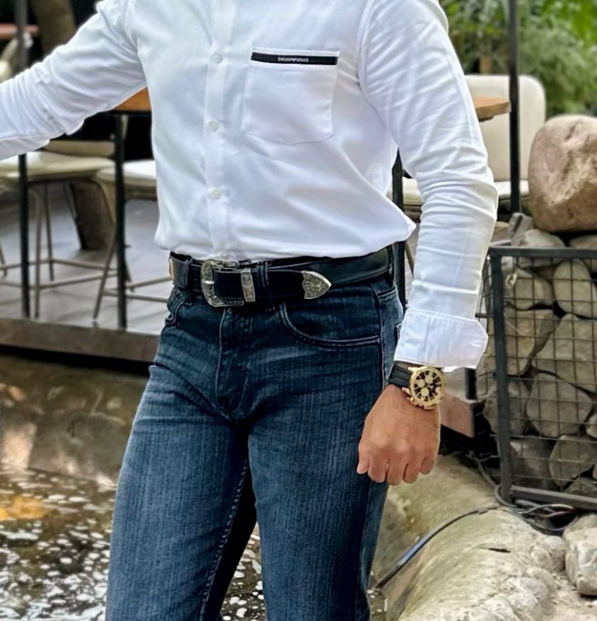 Raised Leather Belt With Western Buckle Set 1.5