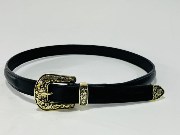 Raised Leather Belt With Western Buckle Set 1