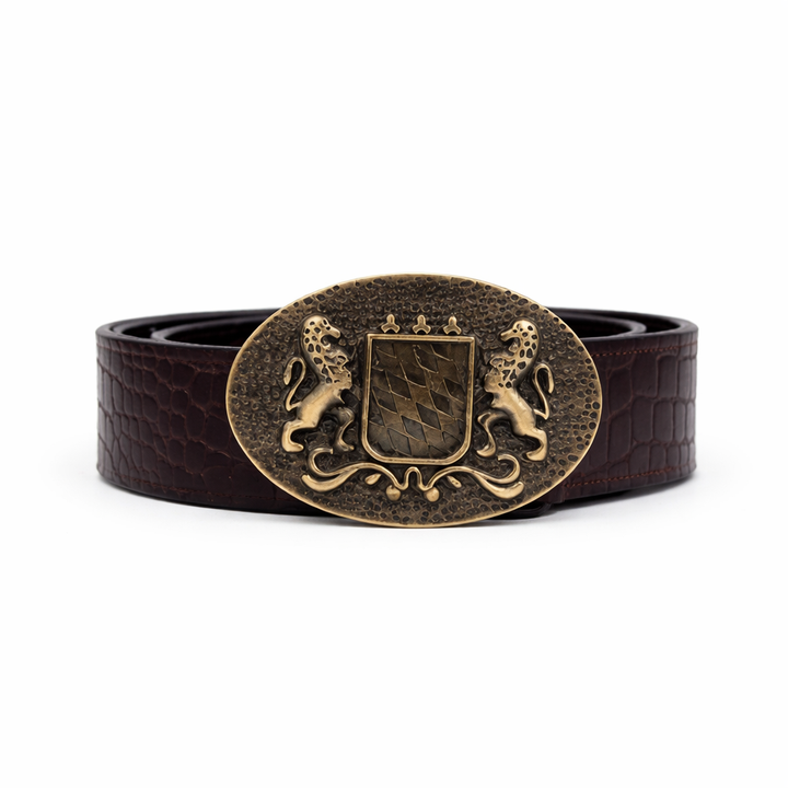 Maharaja's Regal Roar Buckle belt: Luxe Bark Brown snake Textured.