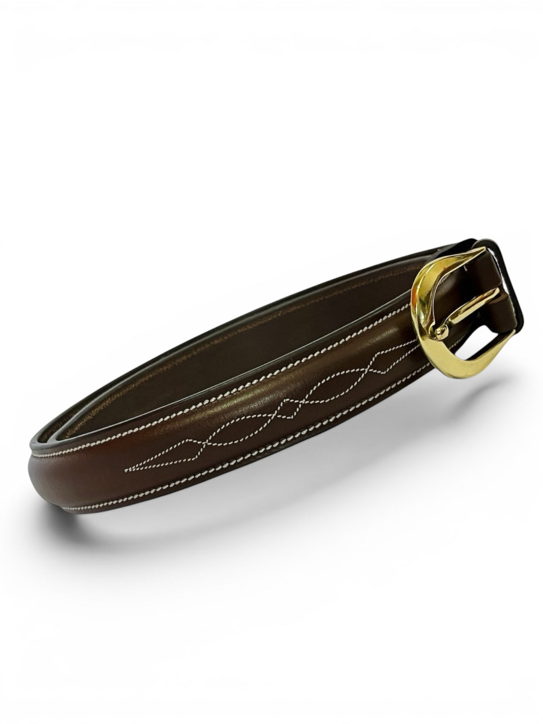 Raised Fancy Stitched Genuine Leather  Belt in Reddish Brown In 28mm.