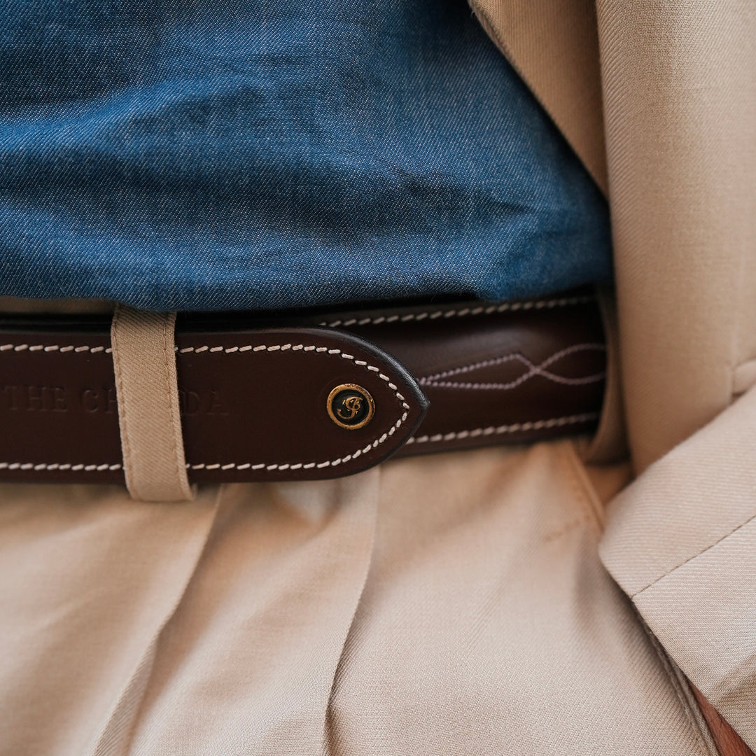 Raised Fancy Stitched Belt With Horse  Show Designed Golden Buckle