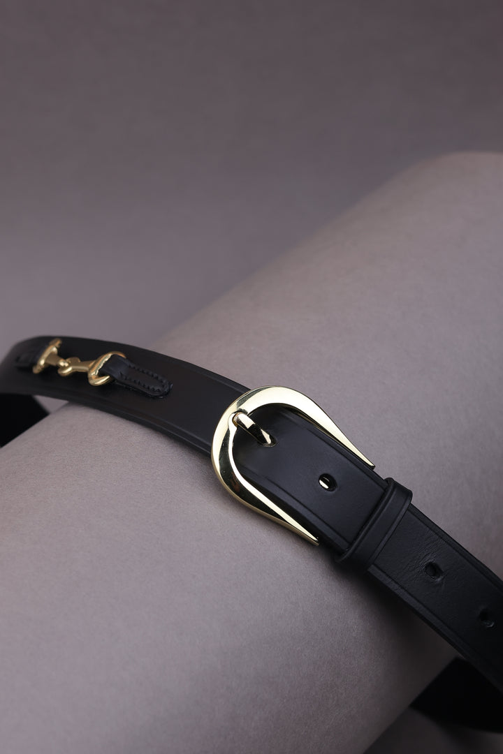 Flat Leather Belt With Snaffle Bits In 28 Mm