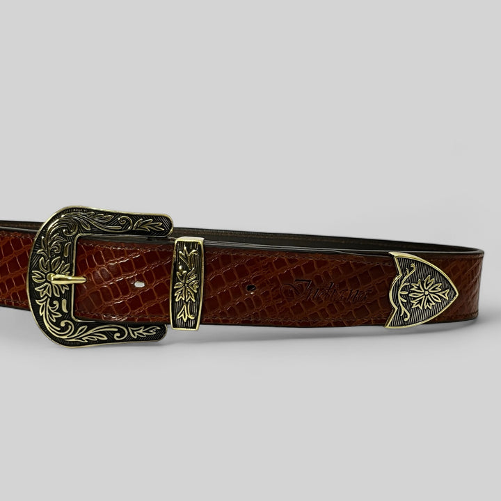 Flat Snake Textured Belt With Golden  Finished Western Buckle 1.5