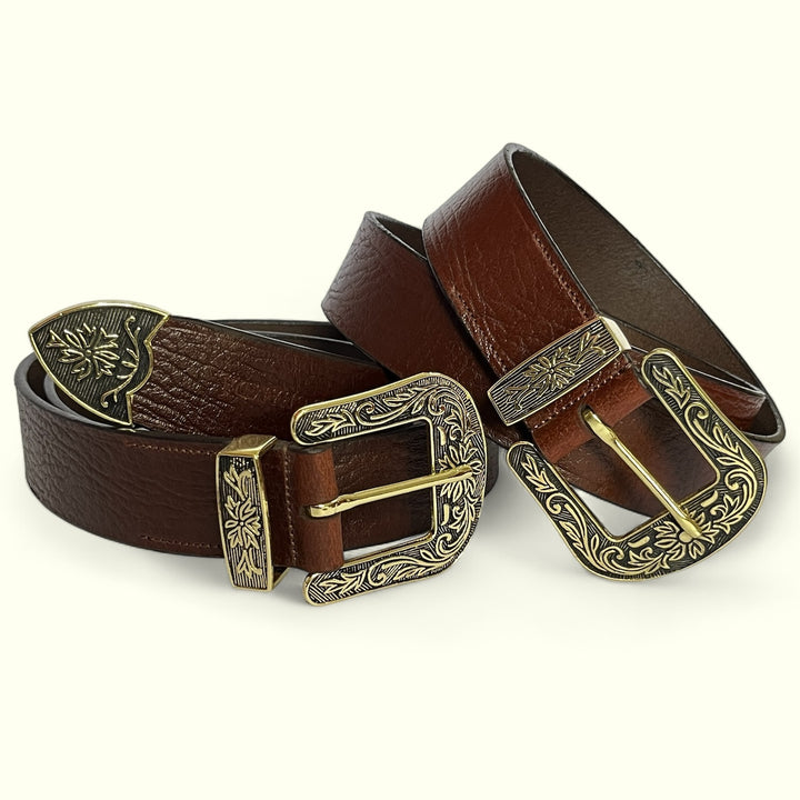 Royal English Oak brown textured western buckle belt