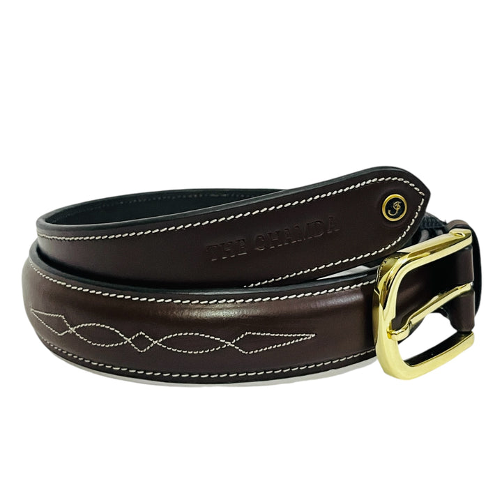 Raised Fancy Stitched Belt With Horse  Show Designed Golden Buckle