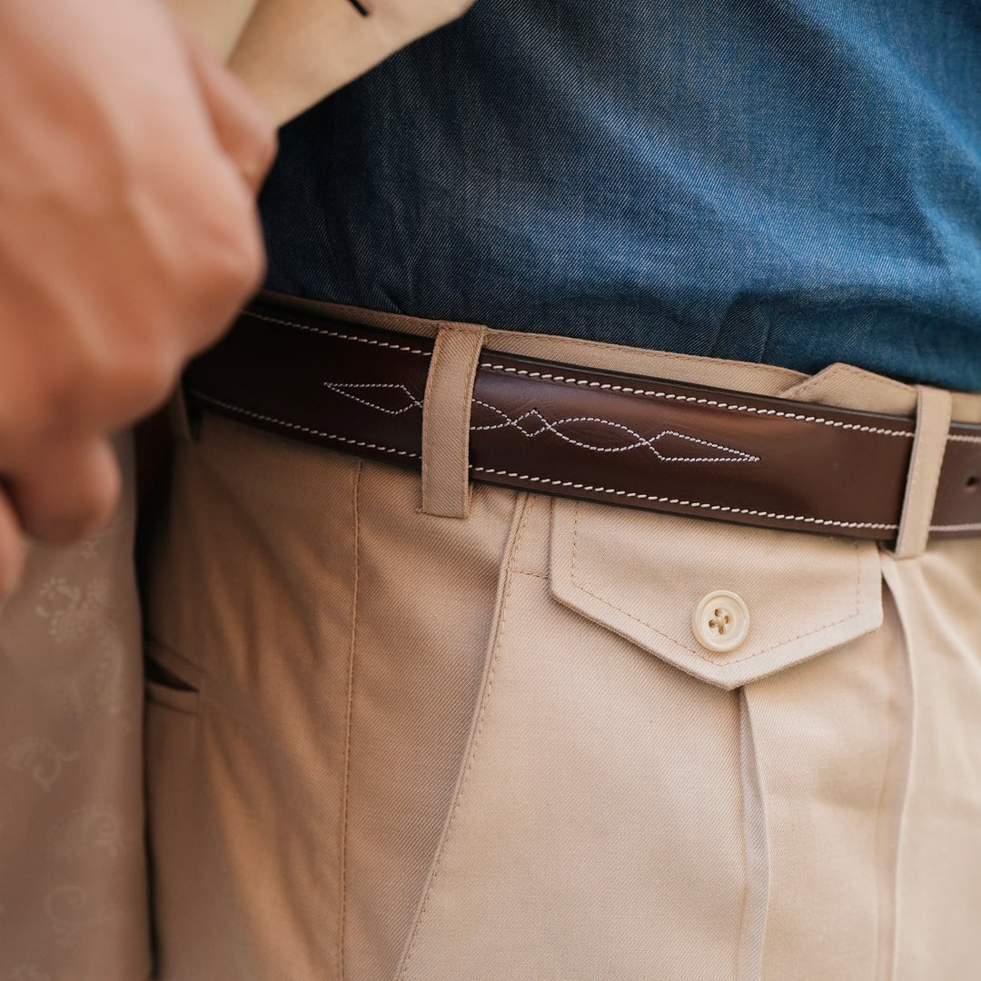 Raised Fancy Stitched Belt With Horse  Show Designed Golden Buckle