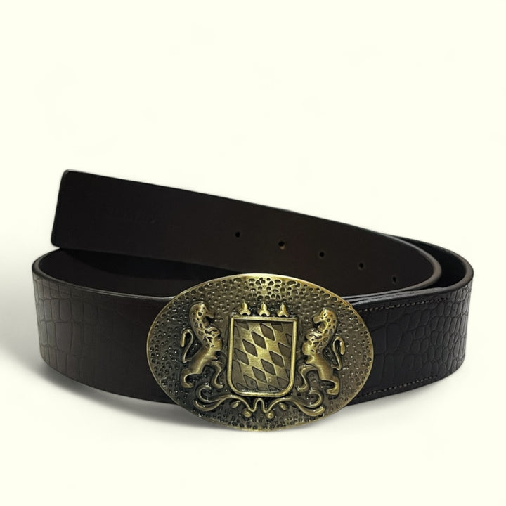 Maharaja's Regal Roar Buckle belt: Luxe Bark Brown snake Textured.