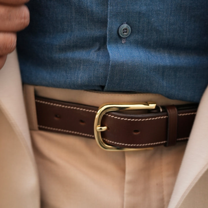Raised Fancy Stitched Belt With Horse  Show Designed Golden Buckle