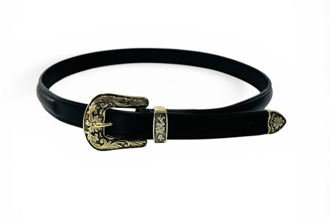 Raised Leather Belt With Western Buckle Set 1