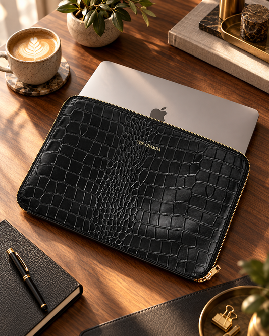 Elegant Black Croc Laptop Sleeve
