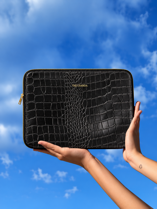 Elegant Black Croc Laptop Sleeve