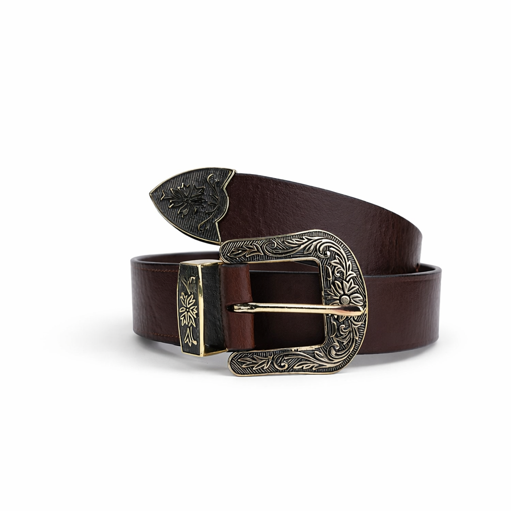 Royal English Oak brown textured western buckle belt