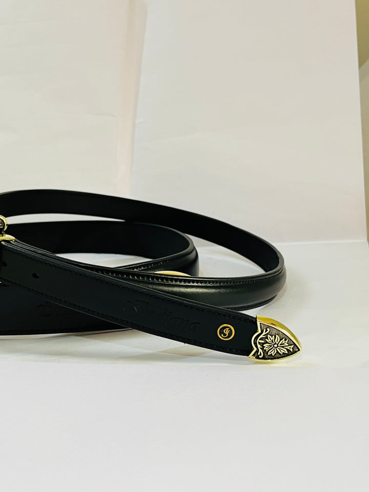 Raised Leather Belt With Western Buckle Set 1