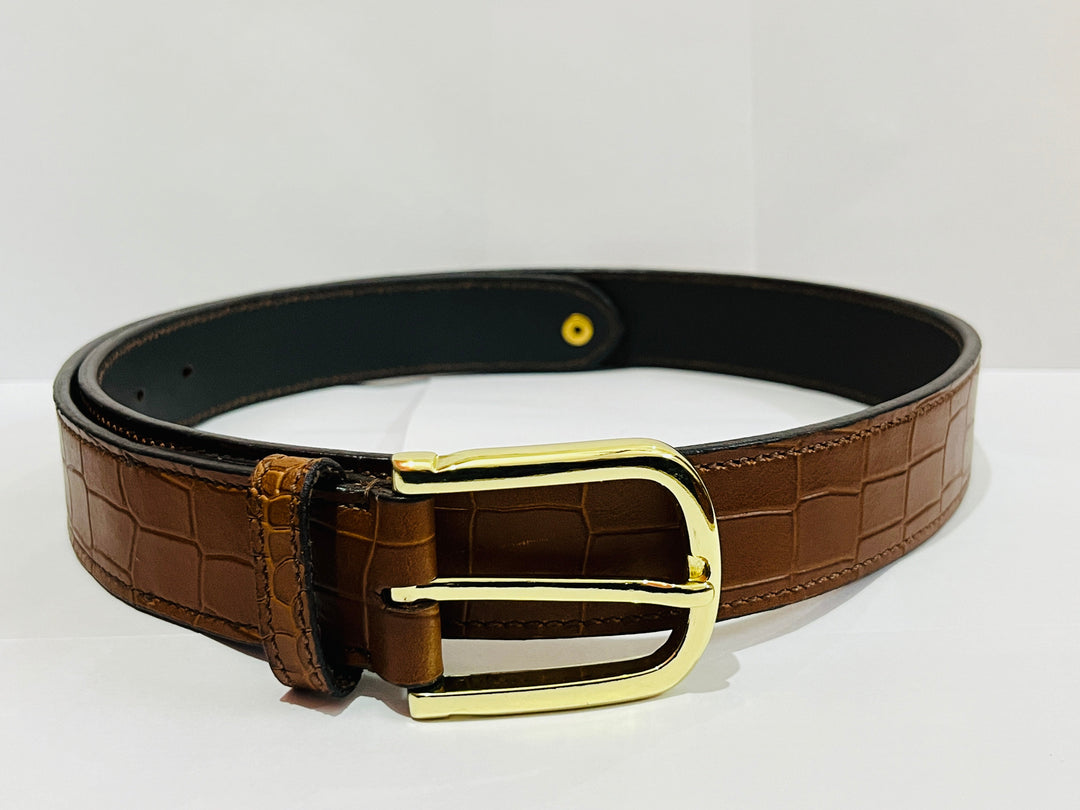Snake Shaded Flat Leather Belt with golden buckle In 32 Mm