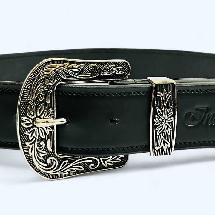 Raised Leather Belt With Western Buckle Set 1.5