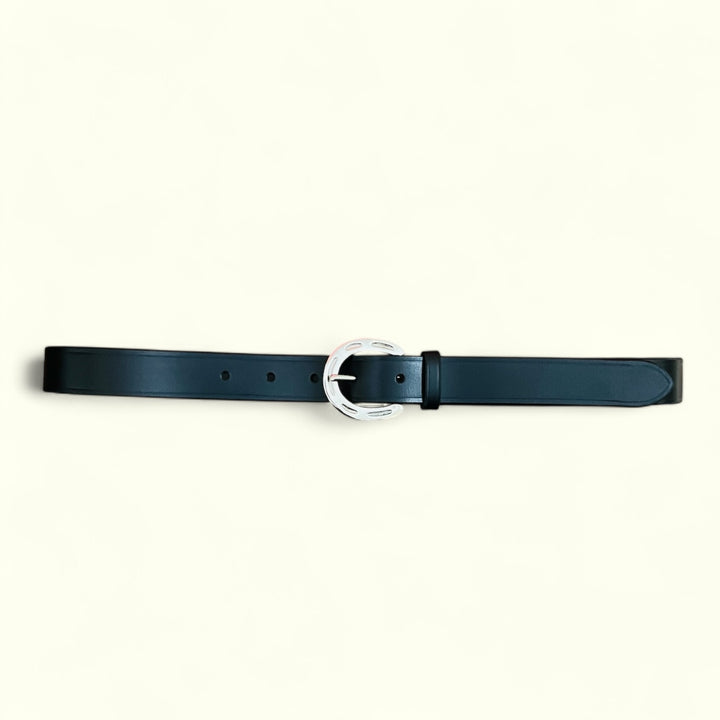 The Saddlers Belt – Premium Black Leather Belt with Horse-Shoe Silver Buckle (30mm)