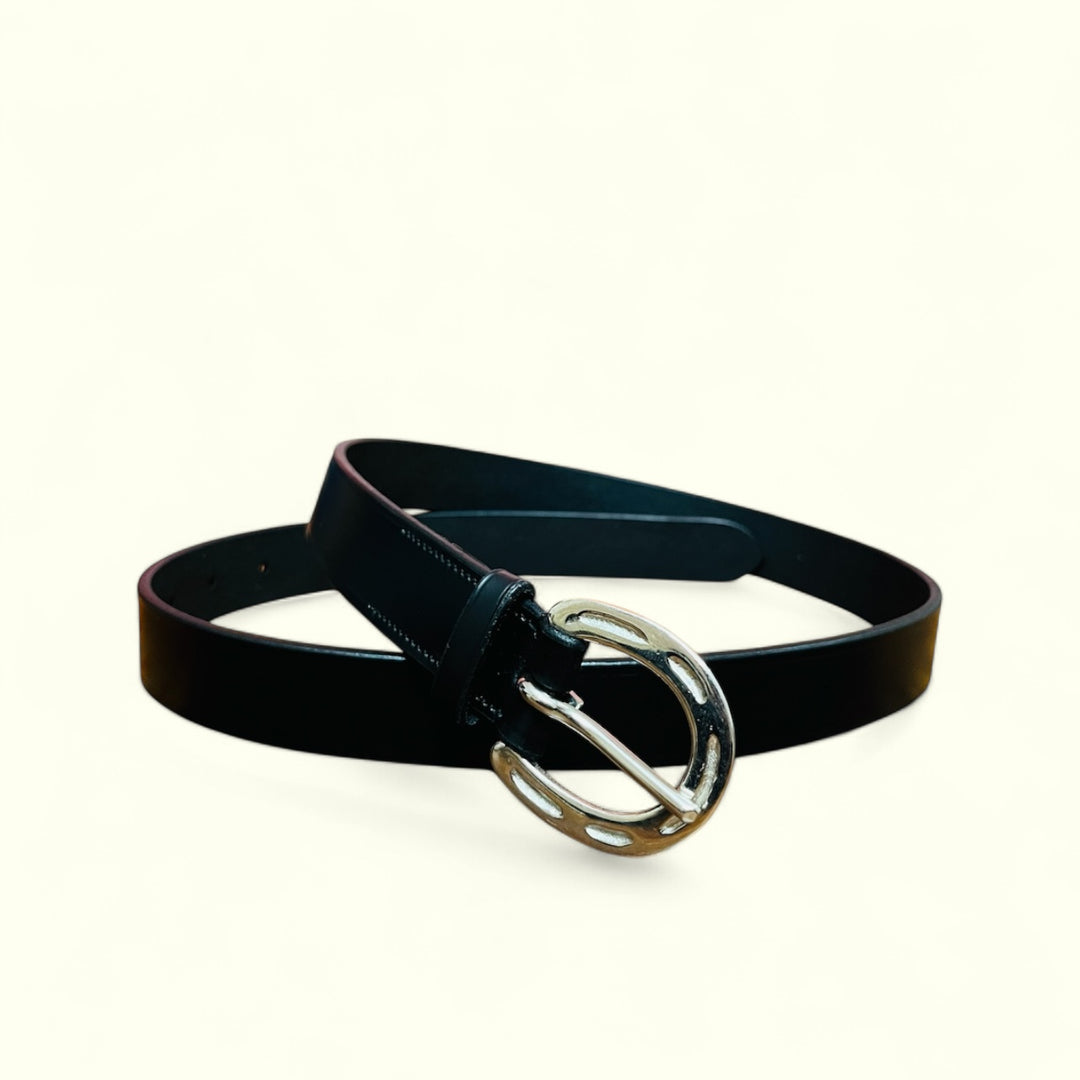 The Saddlers Belt – Premium Black Leather Belt with Horse-Shoe Silver Buckle (30mm)