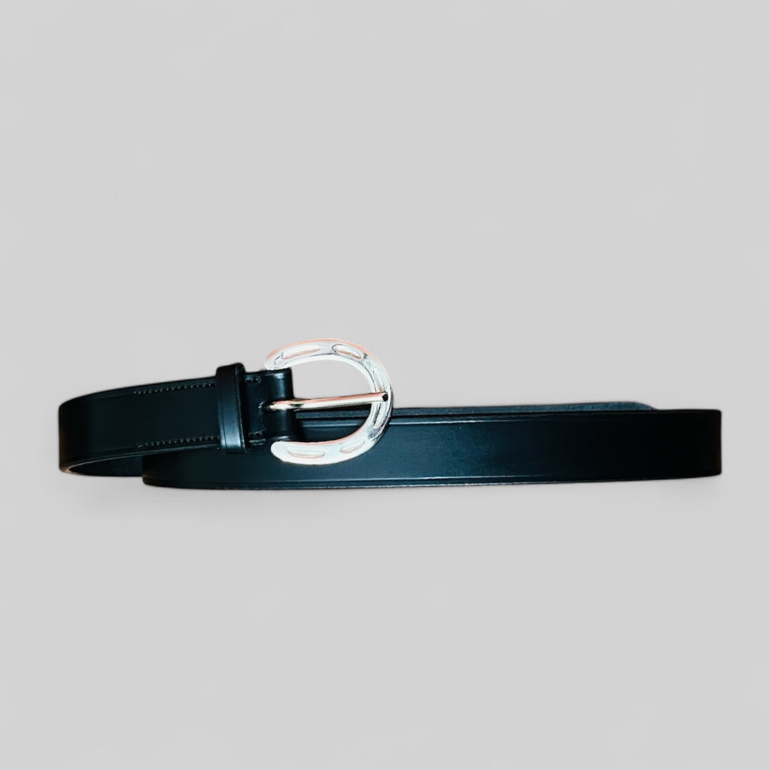 The Saddlers Belt – Premium Black Leather Belt with Horse-Shoe Silver Buckle (30mm)