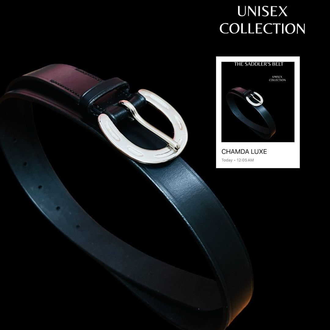 The Saddlers Belt – Premium Black Leather Belt with Horse-Shoe Silver Buckle (30mm)